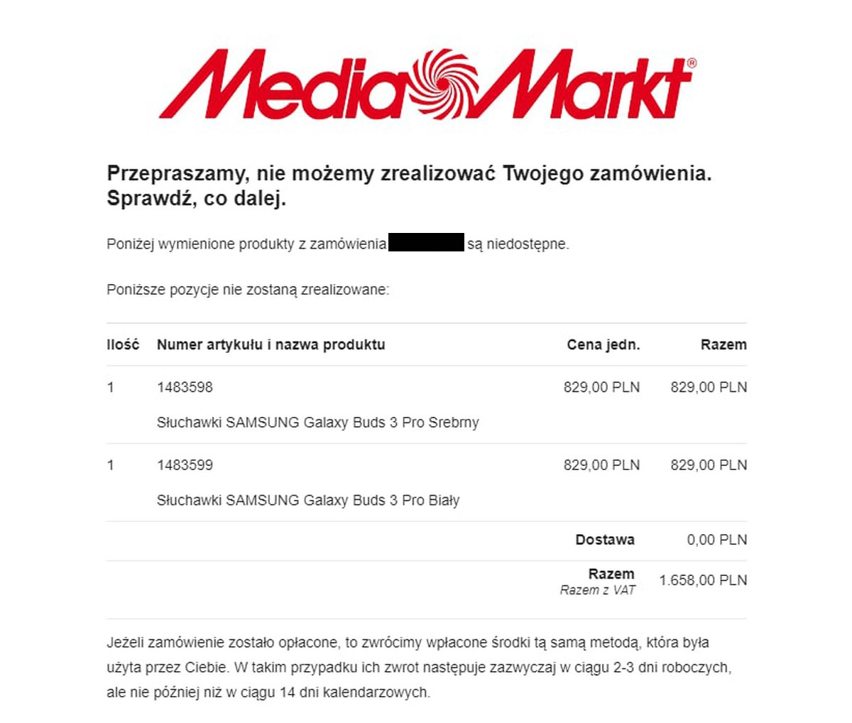 MediaMarkt order cancellation