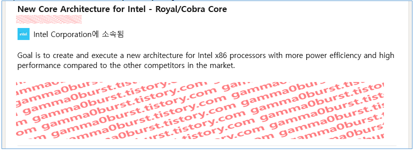 Intel Cobra Core. Blues are working on a new architecture