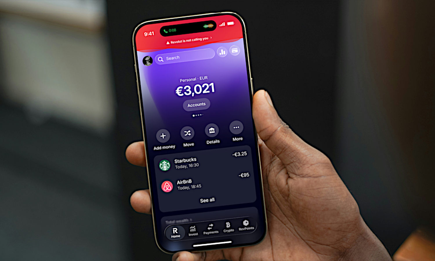 Are you talking on the phone and turning on Revolut? Look at the top of the screen