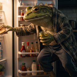 The frog will evaluate the fridge itself and complete the shopping list